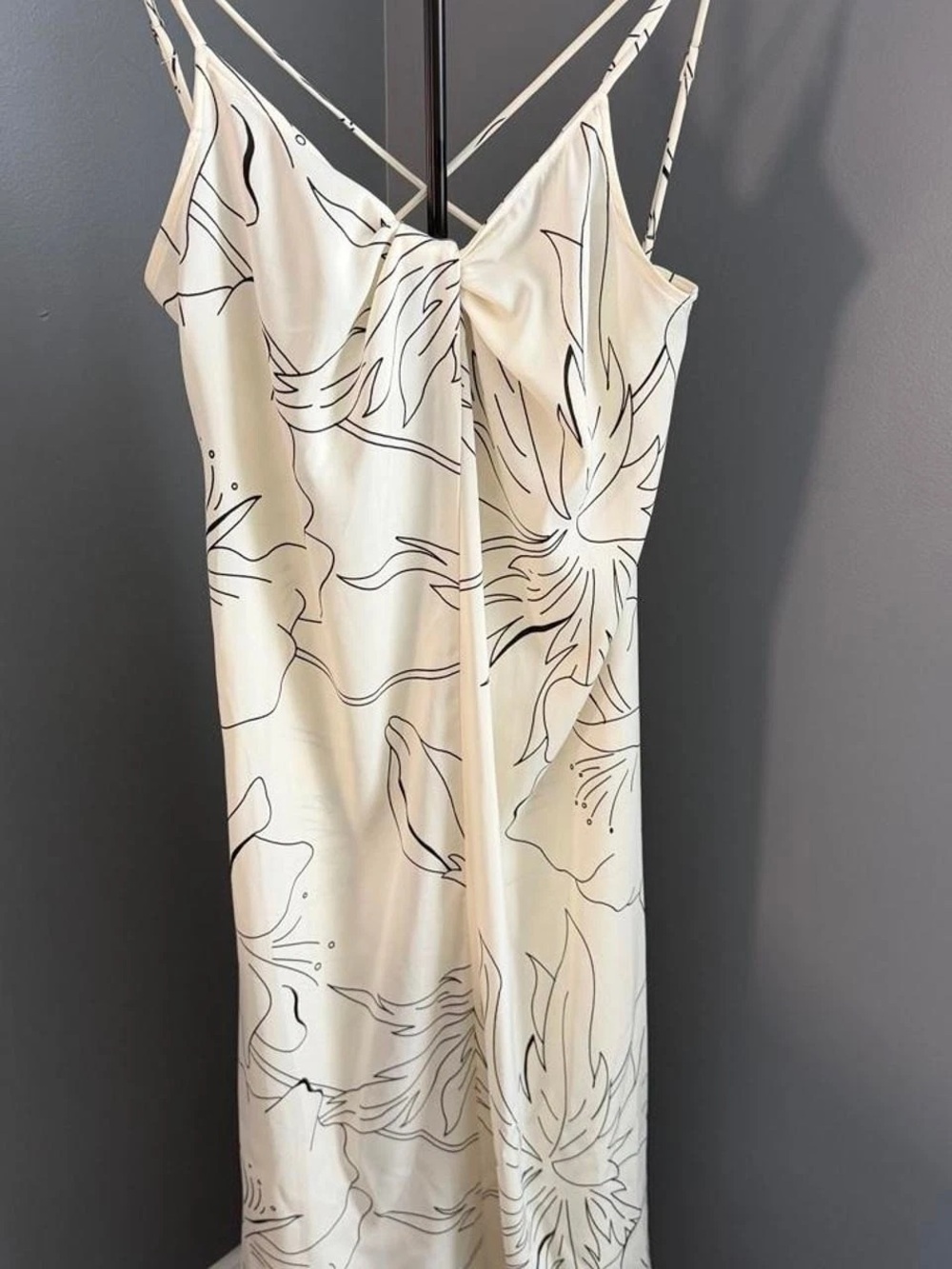 Ivory Slip Midi Dress with Black Floral Outline